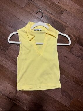 stradivarius Yellow Collared V-Neck Ribbed Tank